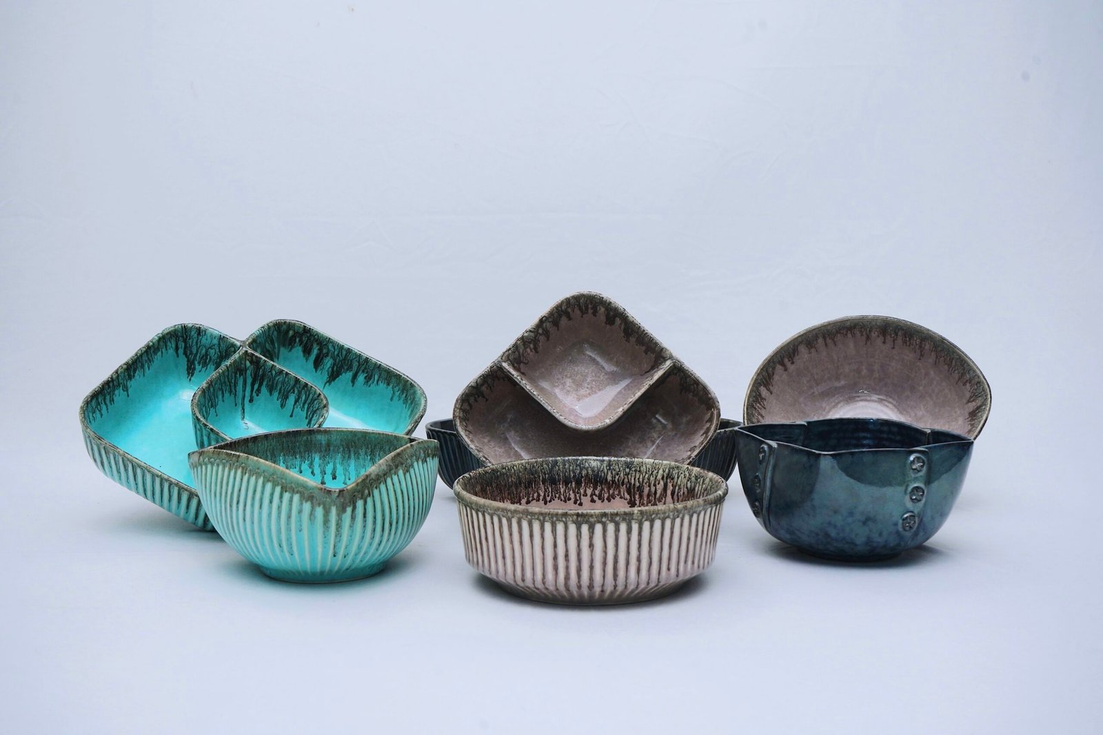 Artisanal Drip Glaze Ceramic Serving Bowls | Mid-Century Modern Inspired Collection