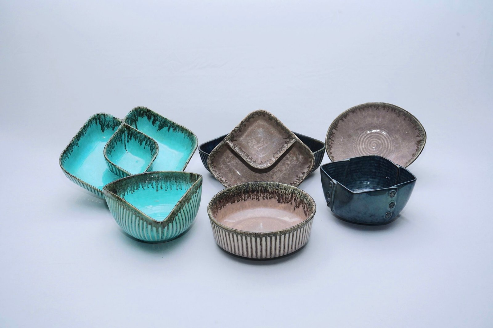 Artisanal Drip Glaze Ceramic Serving Bowls | Mid-Century Modern Inspired Collection