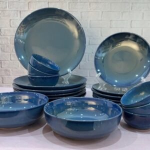Midnight Sapphire Stoneware Dinner Set – Lustrous Glaze Collection
