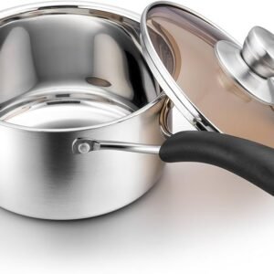 Saucepan Chef Flat – Professional Stainless Steel with Glass Lid