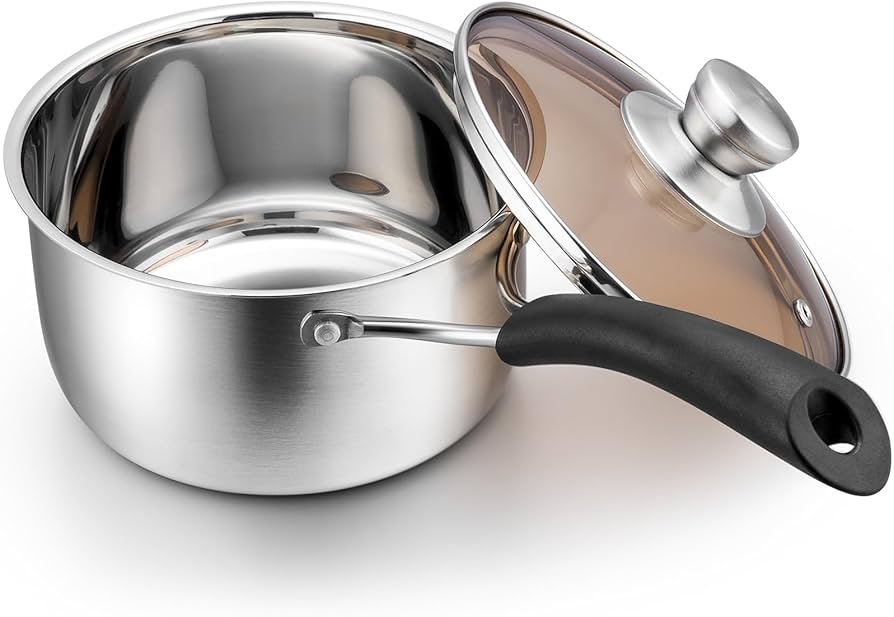 Saucepan Chef Flat – Professional Stainless Steel with Glass Lid
